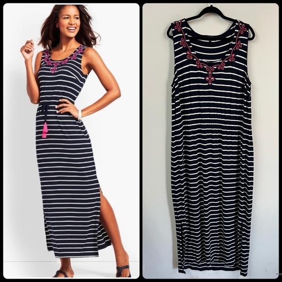 Talbots Embroidered Stripe Maxi Dress - Picture 1 of 14